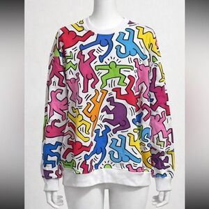 Keith Harring Multicolored Graphic Pop Art Unisex Sweatshirt Oversized NWOT Sz S